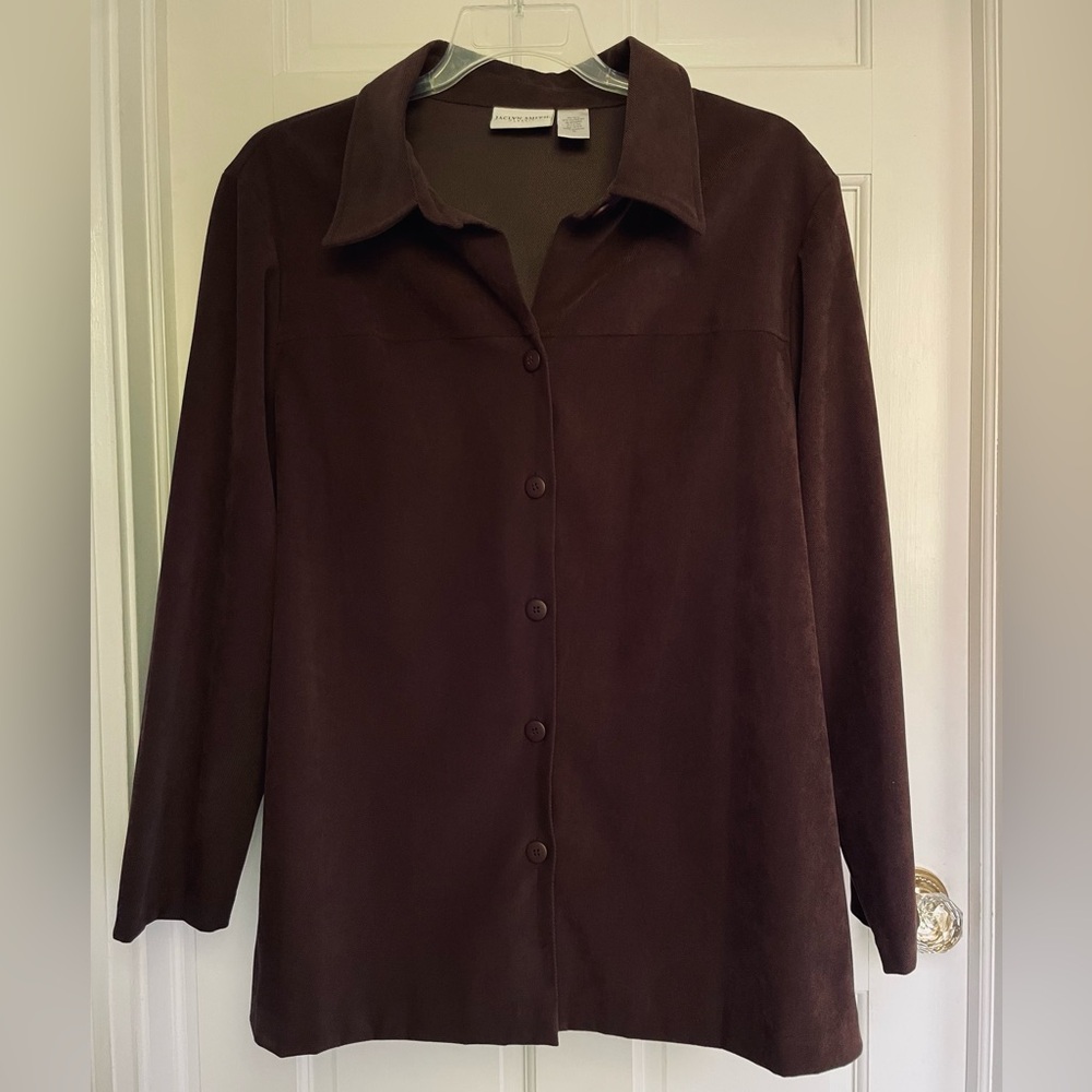 Dark chocolate brown jacket or button-down shirt Jaclyn Smith classic plus, 1X